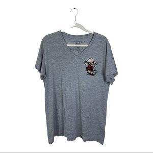 Ed Hardy Size Medium Grey Short Sleeve Death Of Love Emblem Embroidered T-Shirt